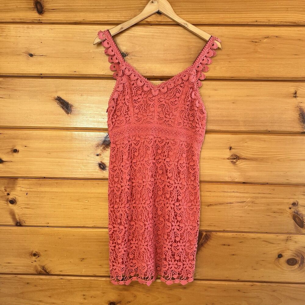 Anthropologie Yoana Baraschi Feminine Dress Sunset Coral Cotton Crochet Size 4